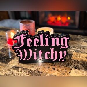 🖤🩷FEELING WITCHY Wooden Sign | Gothic Halloween Shelf Decor | Pink & Black